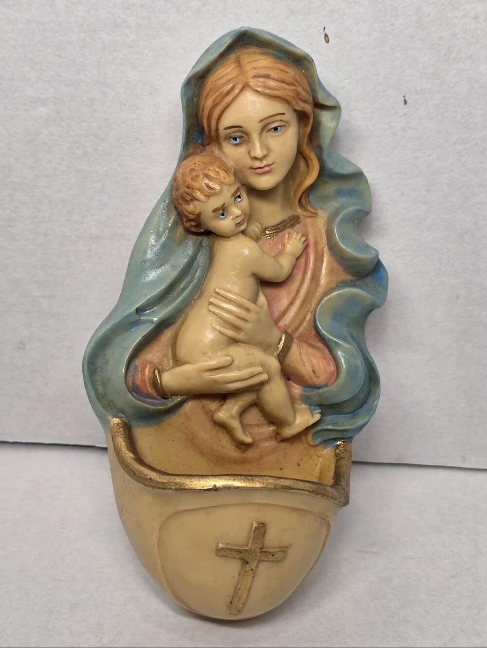 Vintage Madonna/Mary And Child Holy Water Font Hand Painted Italy 372 Of 600